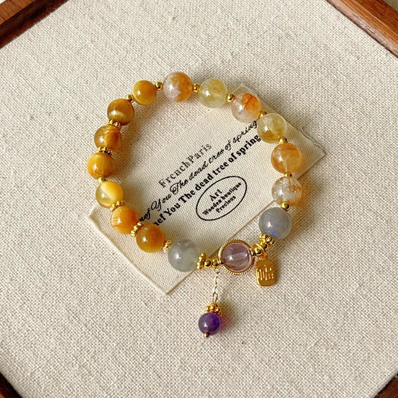 Yellow tower crystal bracelet for women, Korean style, manual processing, single piece