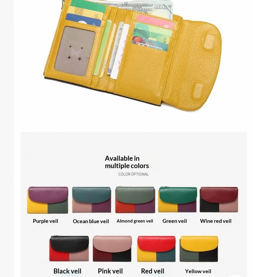 Women's short soft leather texture wallet stitched solid colour urban minimalism