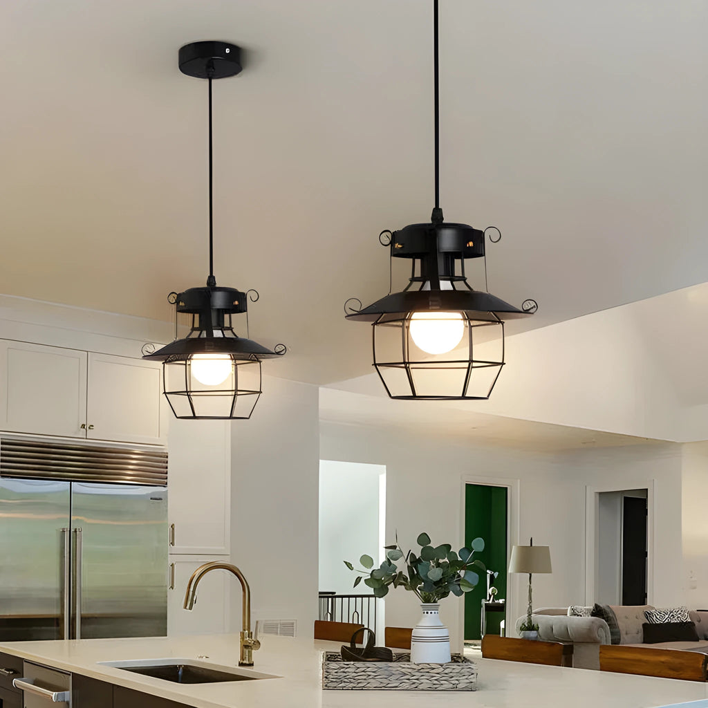 Retro iron droplight lantern lamp with single-head design for restaurant or corridor lighting