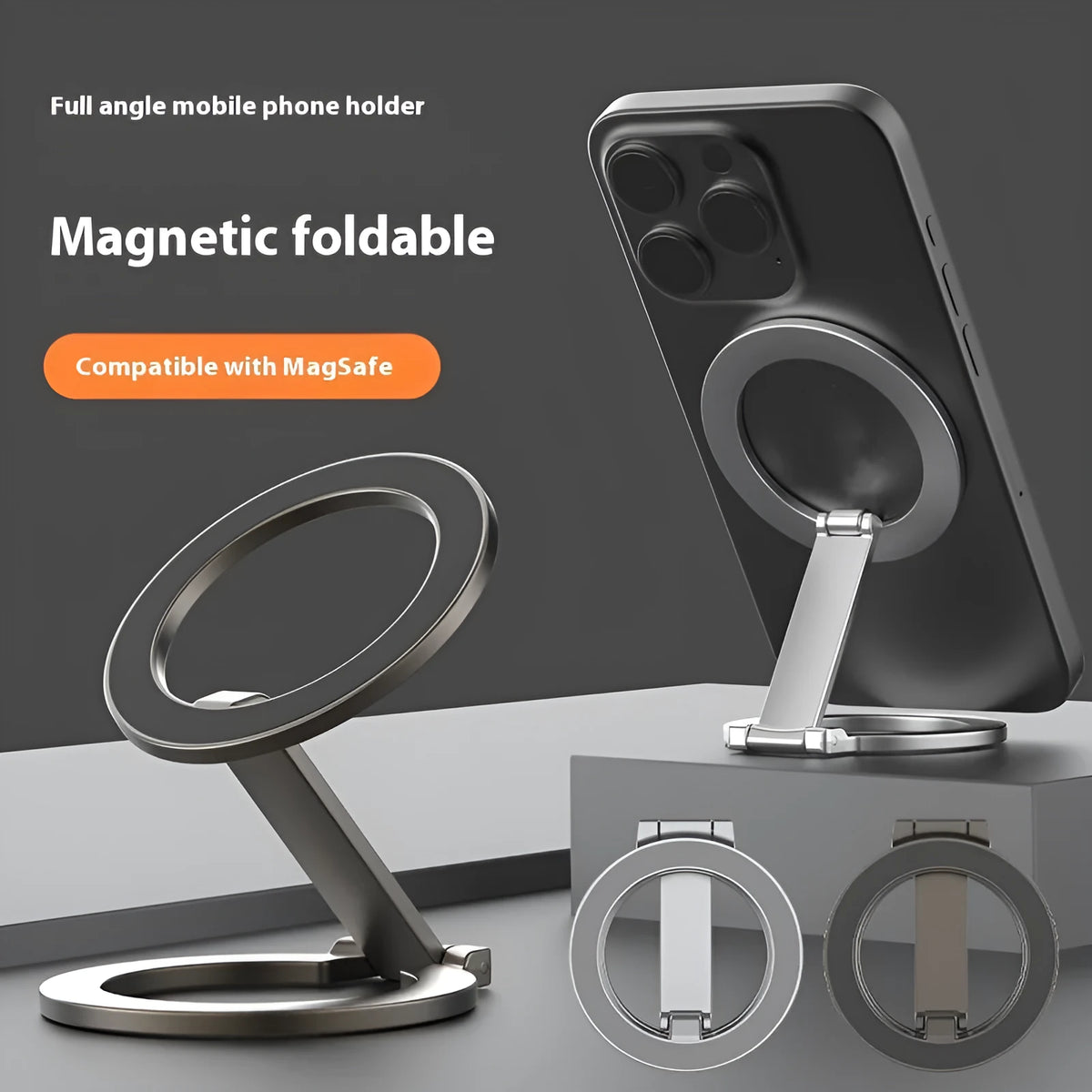 Multi-functional fastened ring desktop stand full metal bracket in black and silver colour options