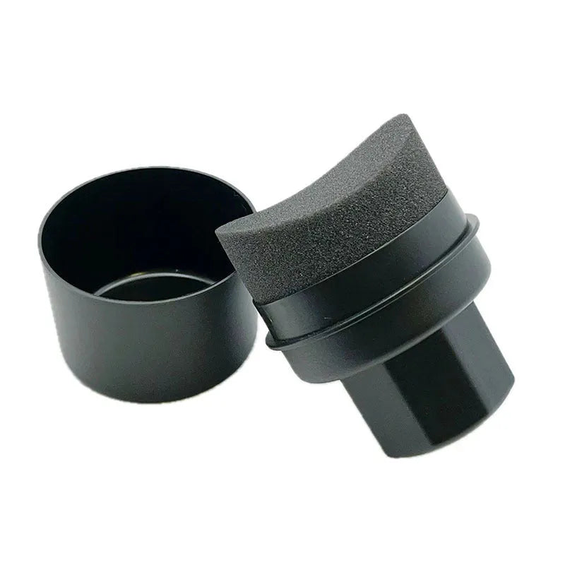 Black car tyre polishing sponge brush with handle and lid, showing dense sponge for applying tyre dressing.