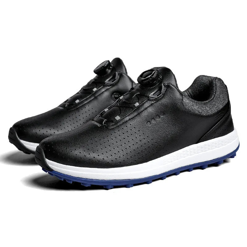 Men's white and black low top golf shoes with breathable design and MD sole