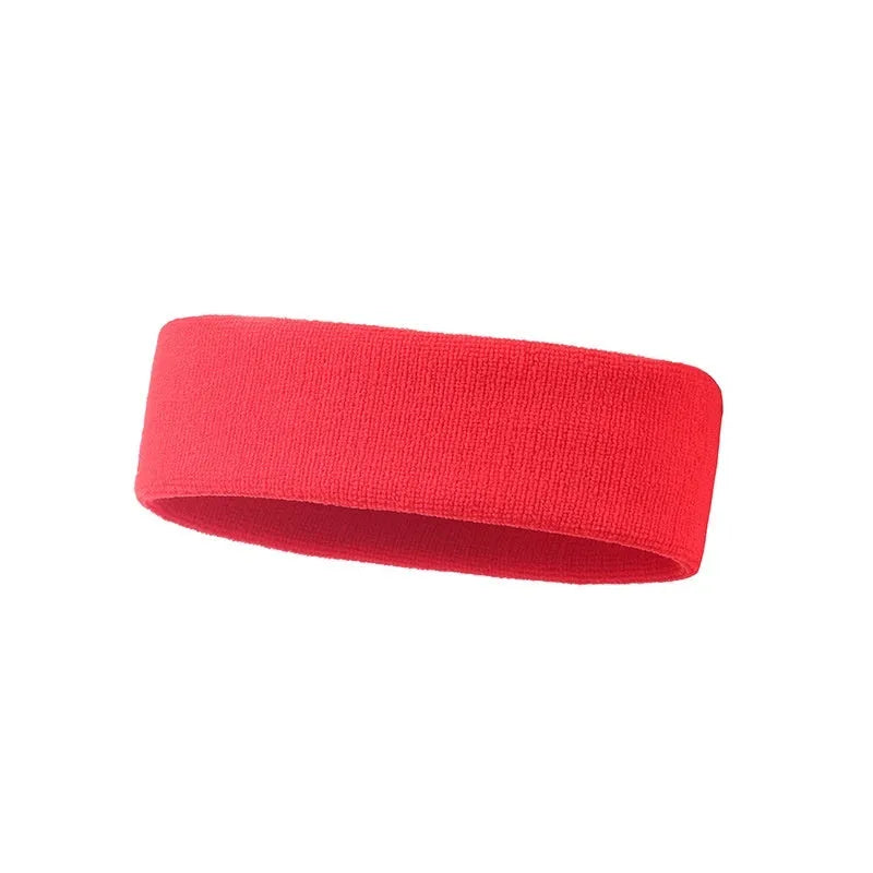 Elastic widening sports anti-sweat headband in black, blue, red, rose red, and sky blue colours.
