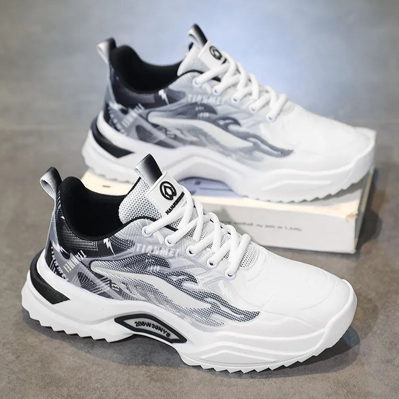 Men's breathable mesh casual sports shoes in 3529 black and white with synthetic leather upper and rubber sole