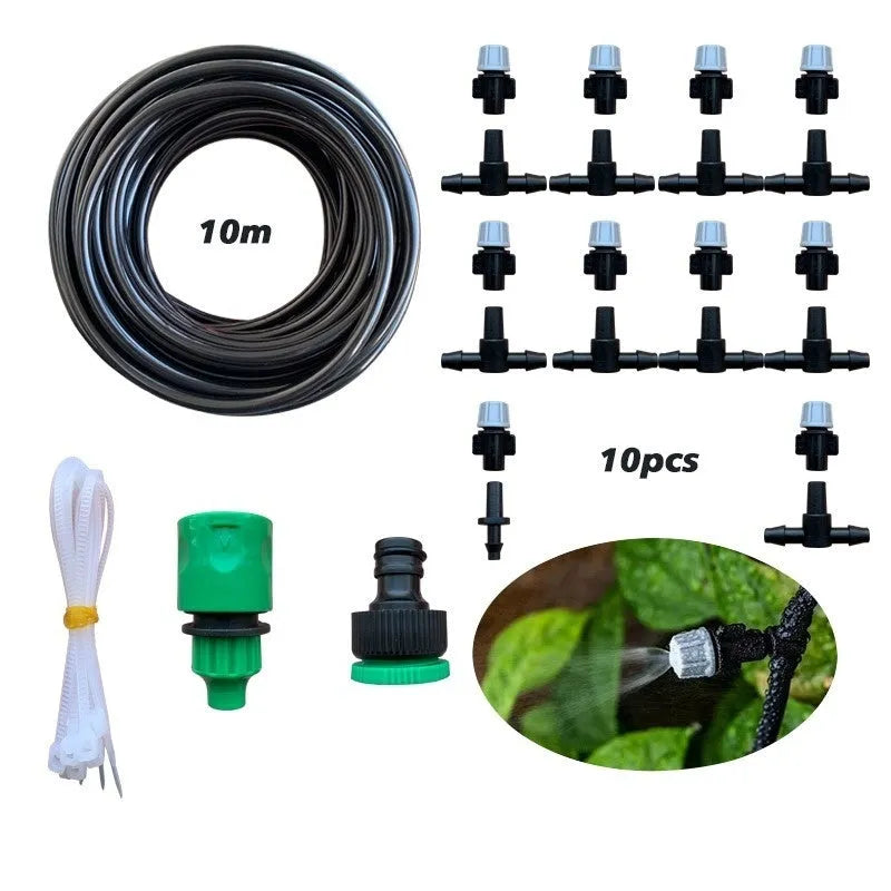 10 metre garden irrigation hose water mist system with 10 spray suits for cooling and humidification