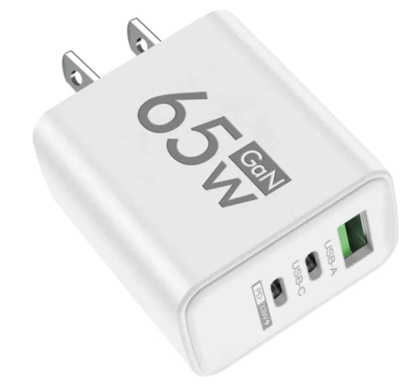 65W frosted square multi-port charger with 1 USB and 2 PD ports in EU White