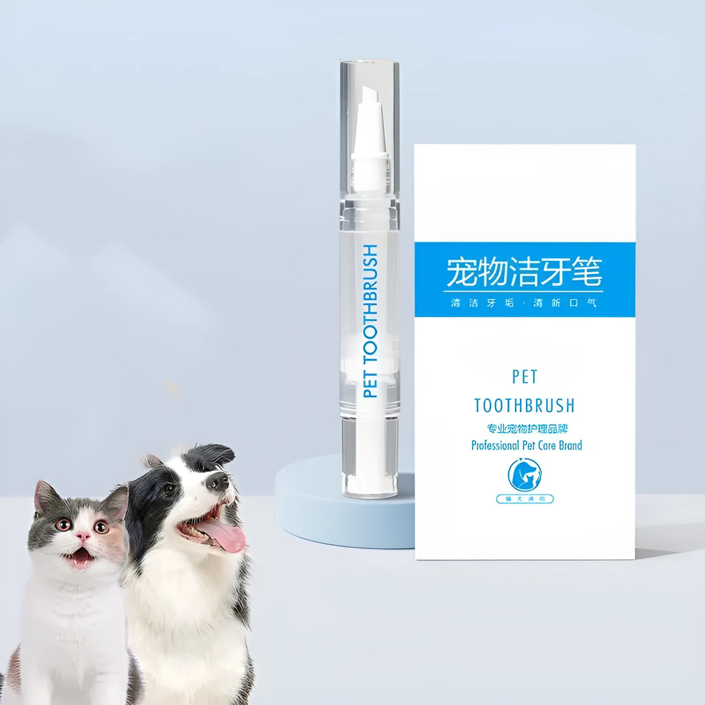 Plastic pet toothbrush pen with integrated toothpaste reservoir for dog dental cleaning