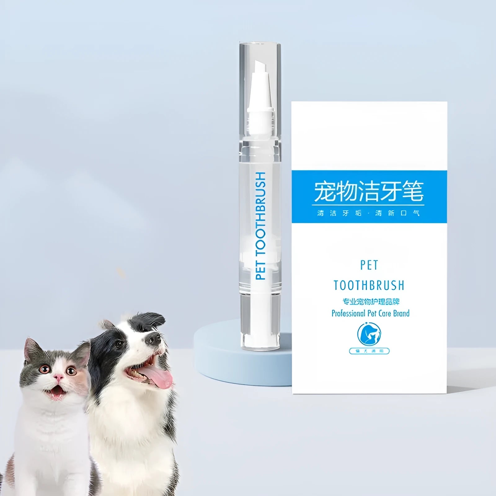 Plastic pet toothbrush pen with integrated toothpaste reservoir for dog dental cleaning