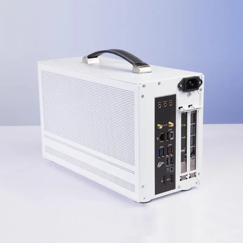 Three Hummingbird Portable mini-ITX desktop computer case in titanium grey and white finish options