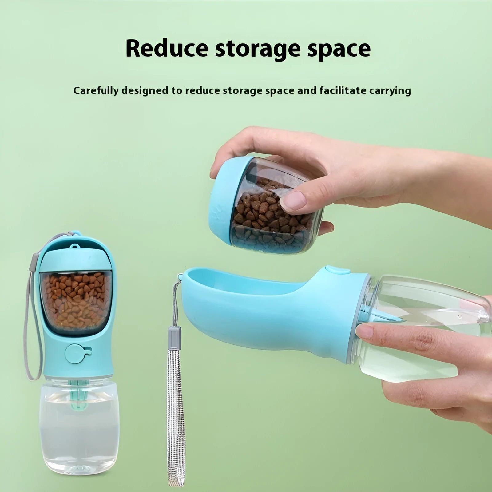 Blue portable plastic dog water cup with dual-use bowl design for outdoor walks.