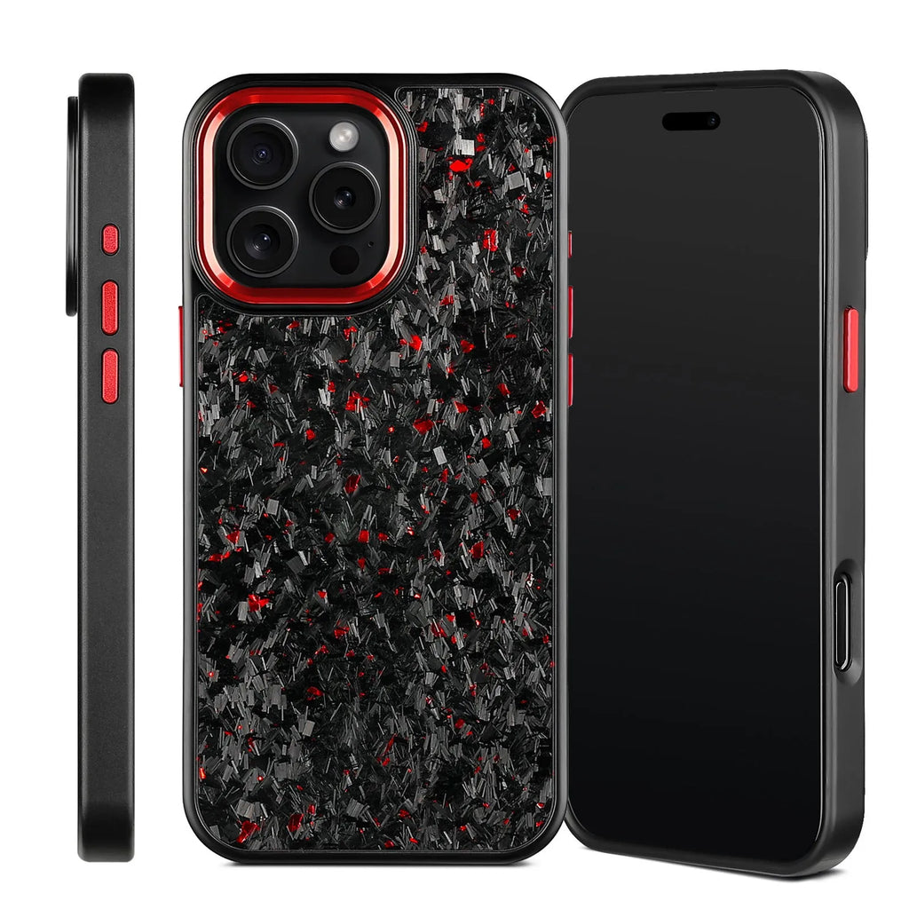 Carbon fibre phone case with metal frame in black magnetic, all-inclusive shockproof shell for iPhone 13 Pro to 16 Pro Max