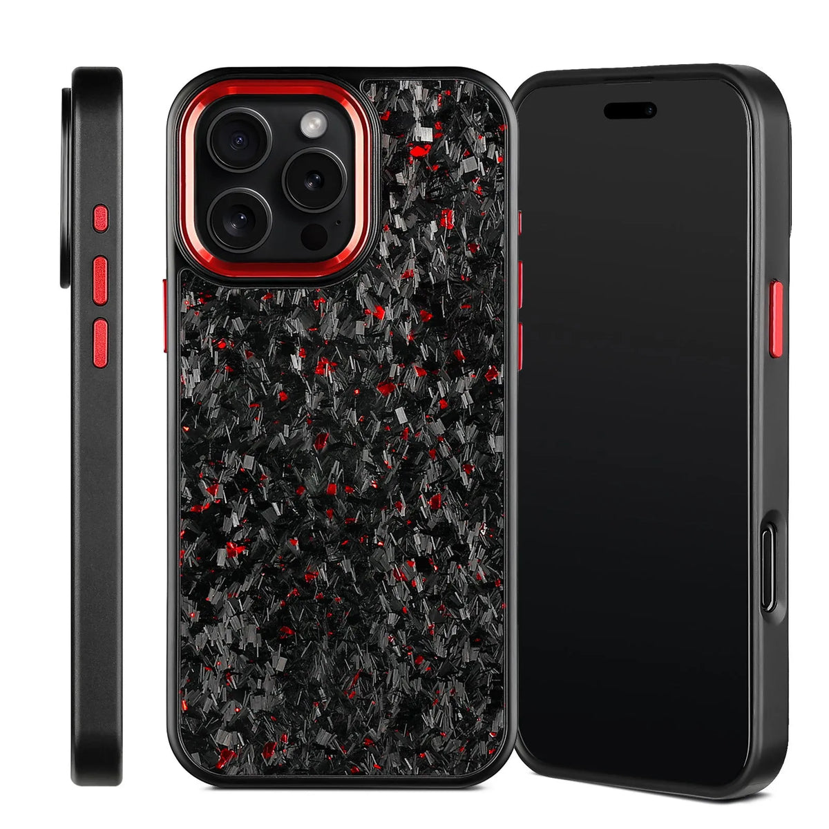 Carbon fibre phone case with metal frame in black magnetic, all-inclusive shockproof shell for iPhone 13 Pro to 16 Pro Max