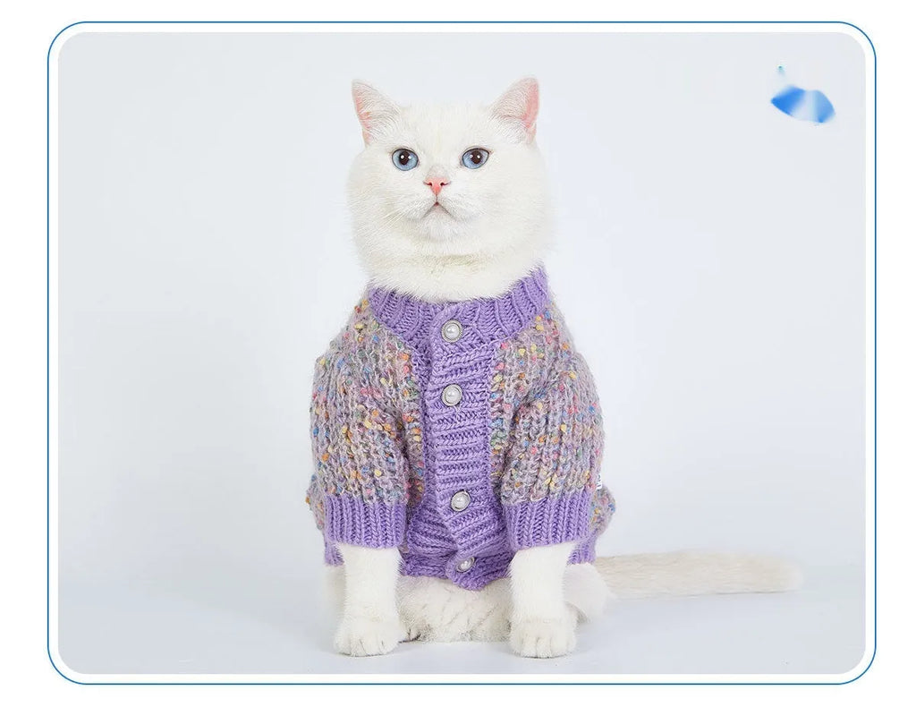 Purple knitted dog cardigan sweater for small dogs in XL and XXL sizes