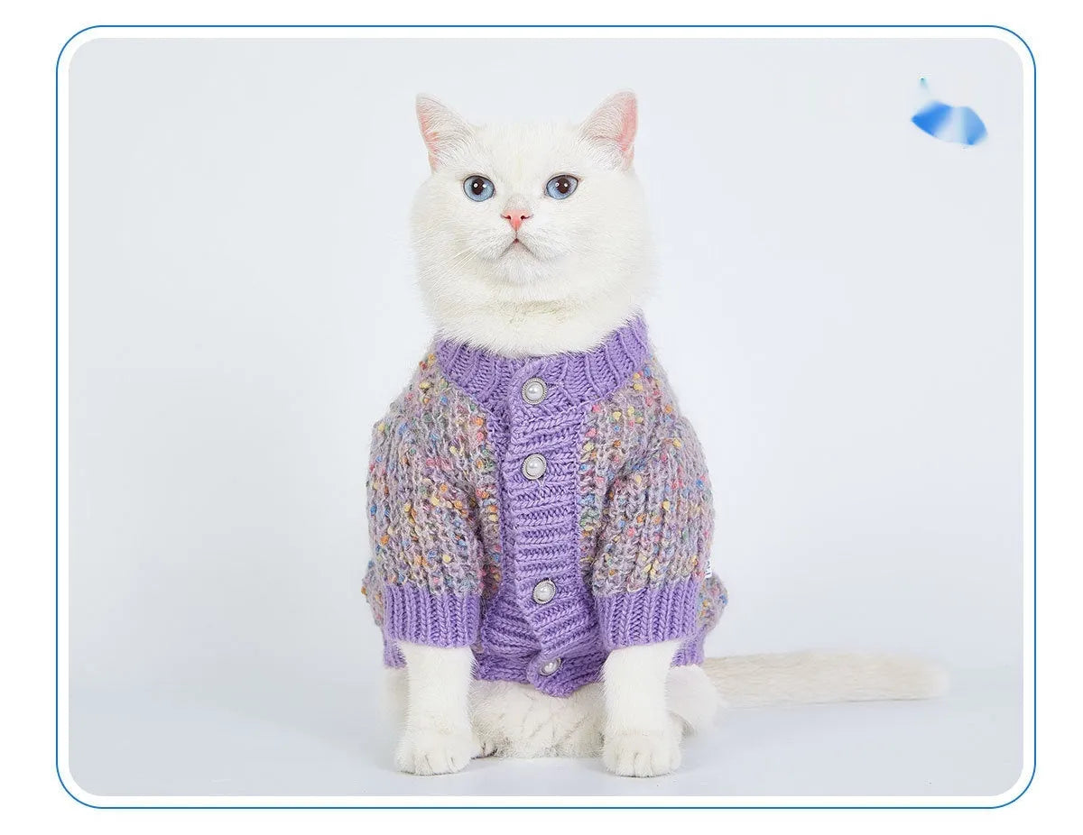 Purple knitted dog cardigan sweater for small dogs in XL and XXL sizes