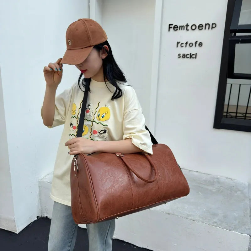 Cylinder PU leather yoga bag in Oxford cloth, unisex design, shown in solid black, khaki, or brown finish