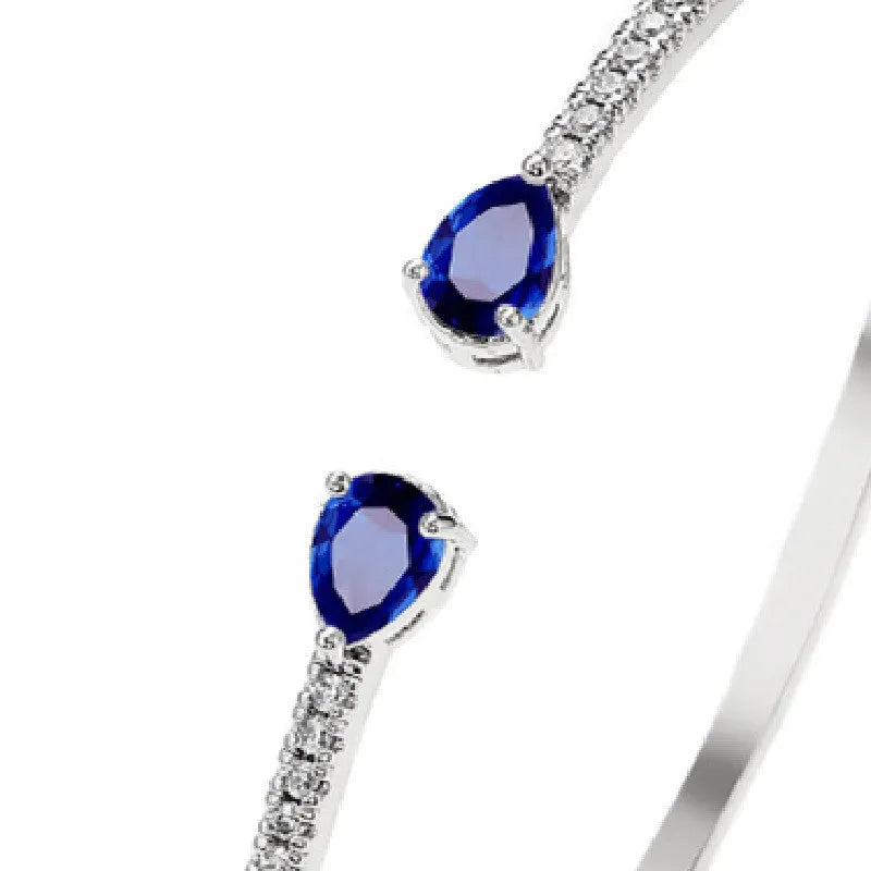 Copper personalised bracelet with inlaid zircon stones in white and blue colour options