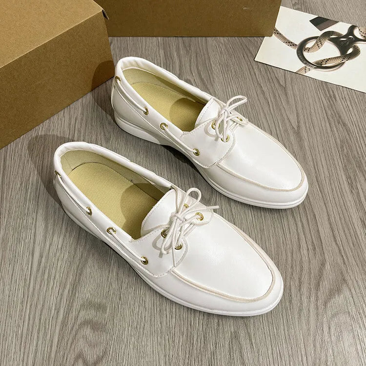 Men's fall casual leather shoes British style round toe flat heel metal accents black colour artificial PU upper
