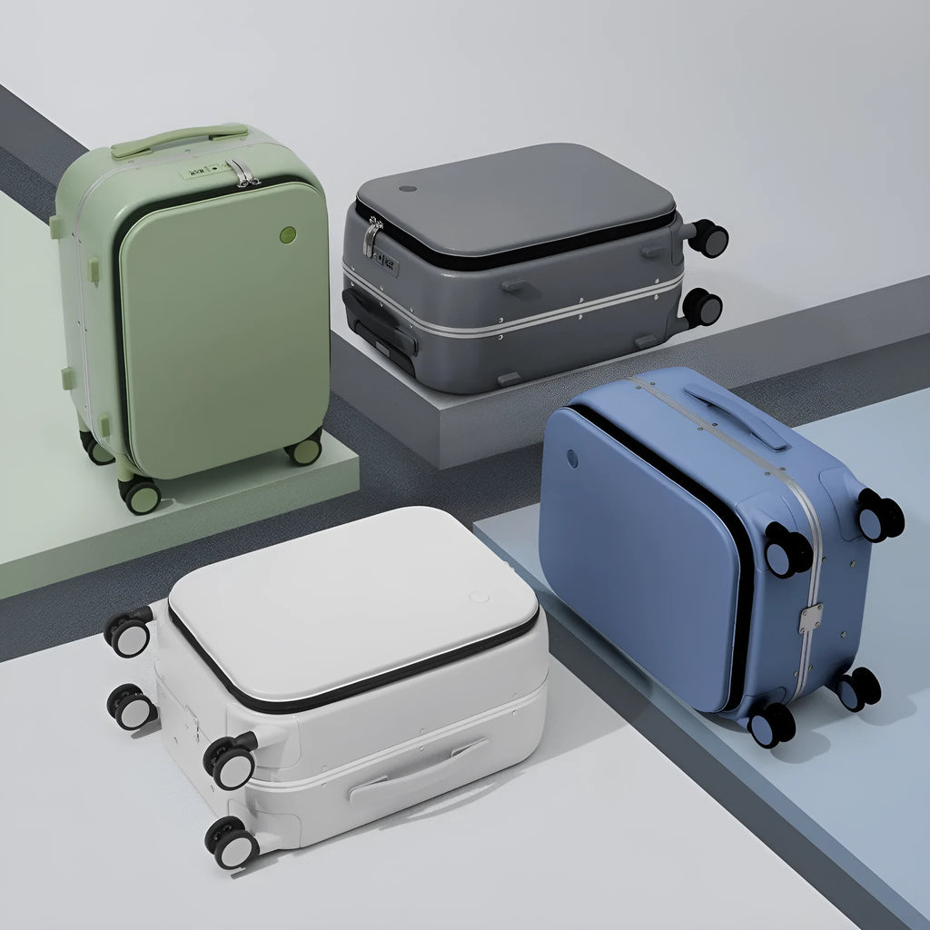 Front opening hard PC suitcase 20 inch with built-in lock and universal wheels in mineral ash frosted finish