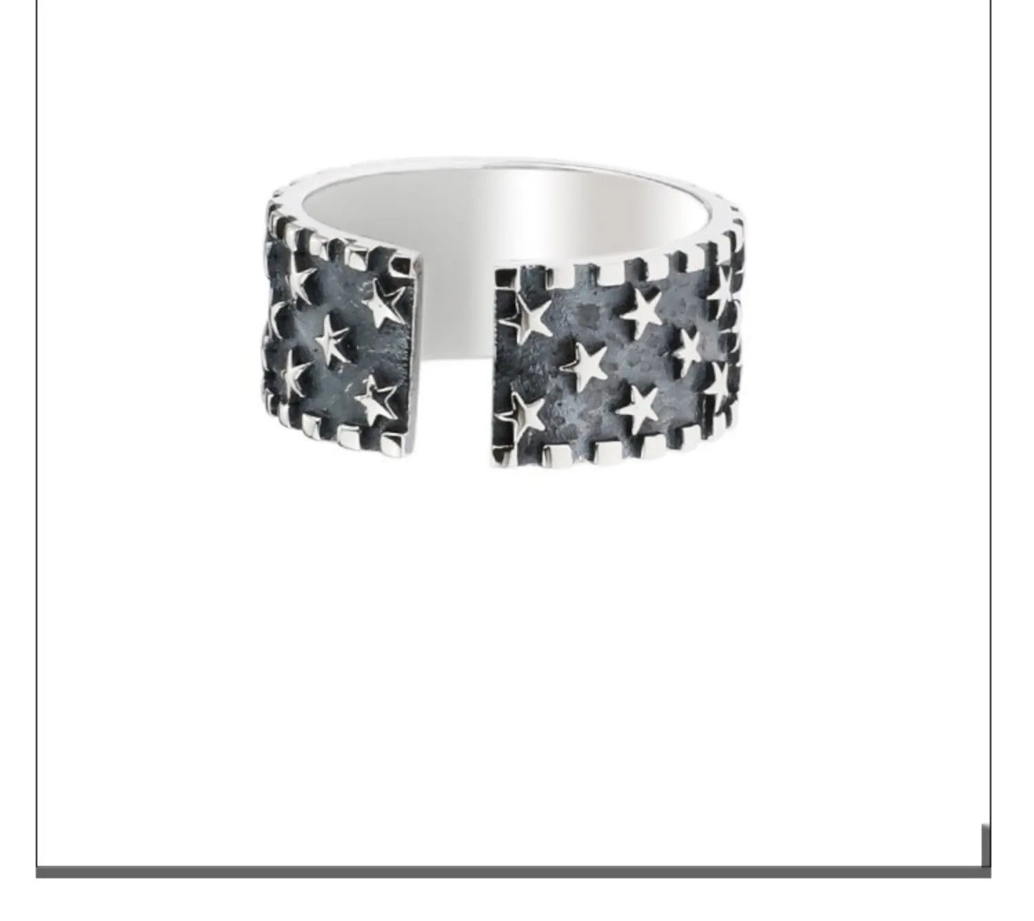 Adjustable sterling silver ring with multi five-pointed star geometric pattern