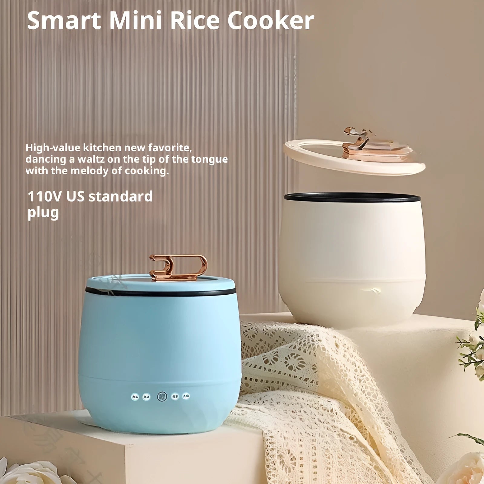 Mini 18L electric cooker for 1-2 persons, beige, 350W, 110V US plug, multifunctional for porridge