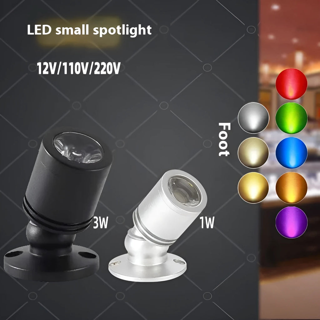 Mini Jewelly surface mounted spotlight with aluminium shell, available in 1W or 3W black or silver, 220V display light