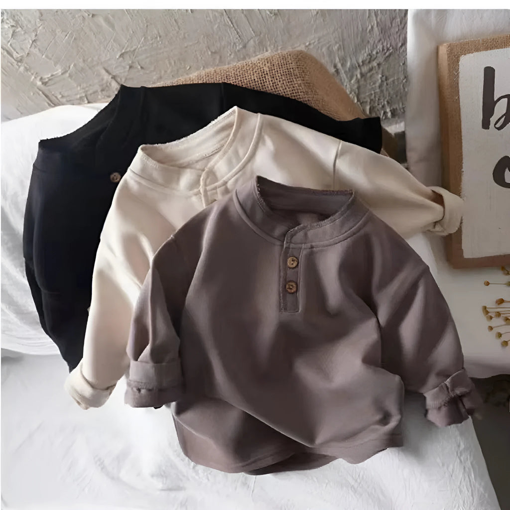 Baby cotton jacket T-shirt 95% cotton long sleeve round neck beige black brown children's coat