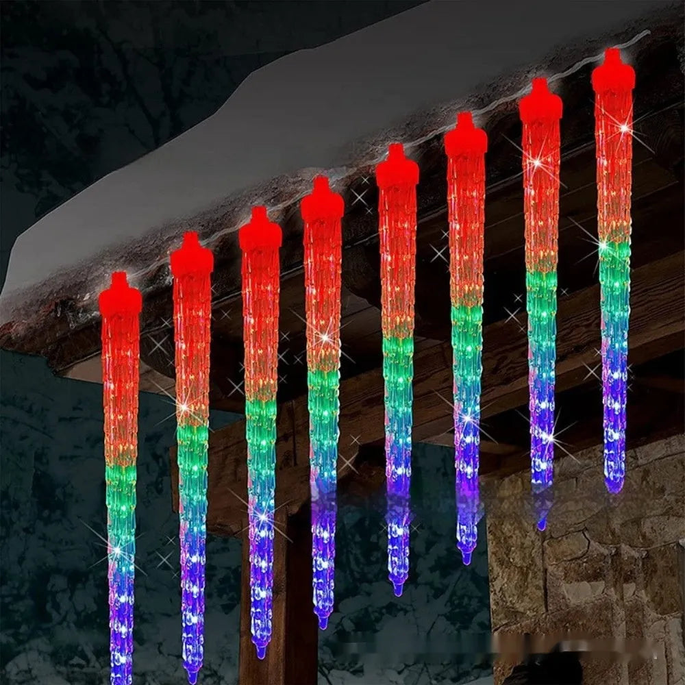 Solar powered LED ice cone shaped meteor shower Christmas festoon lamp with plastic construction