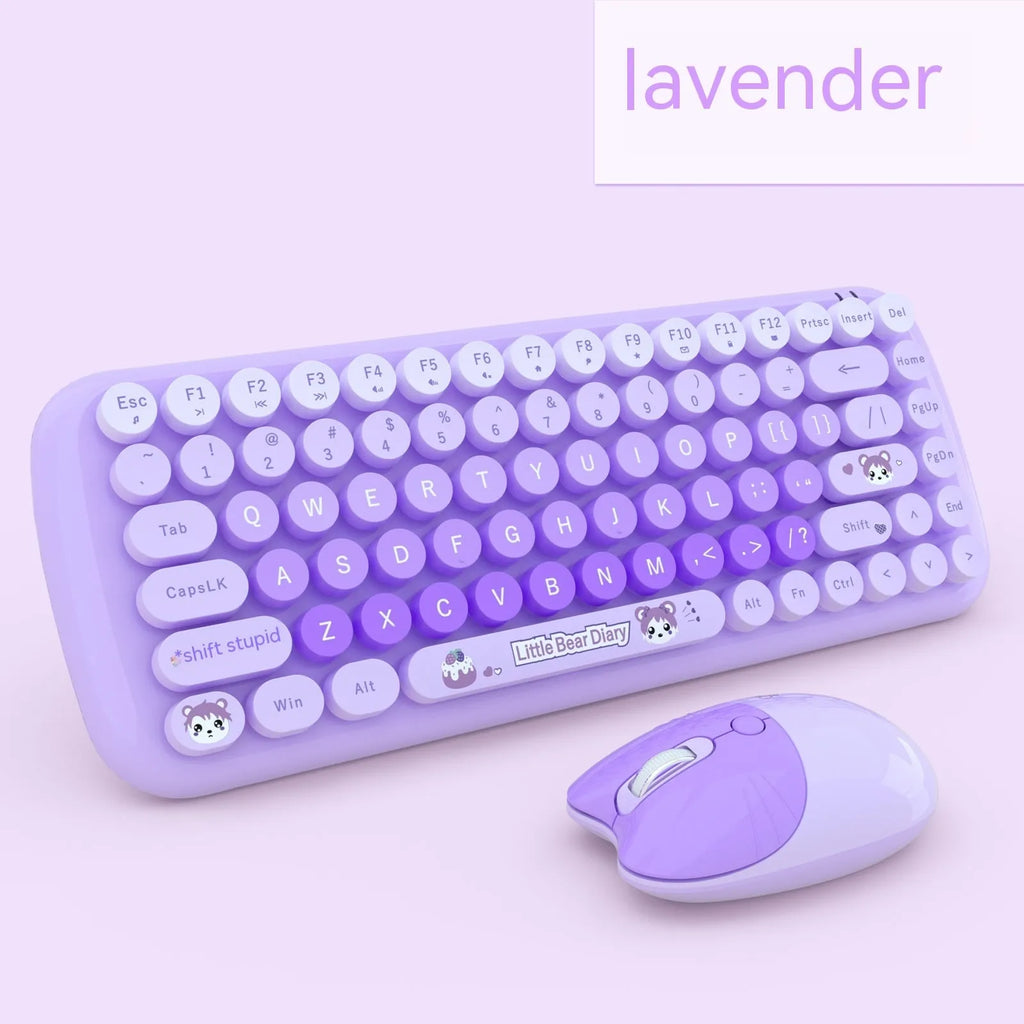 Pink mini cute cartoon wireless keyboard and mouse set with compact 43.5cm keyboard dimensions