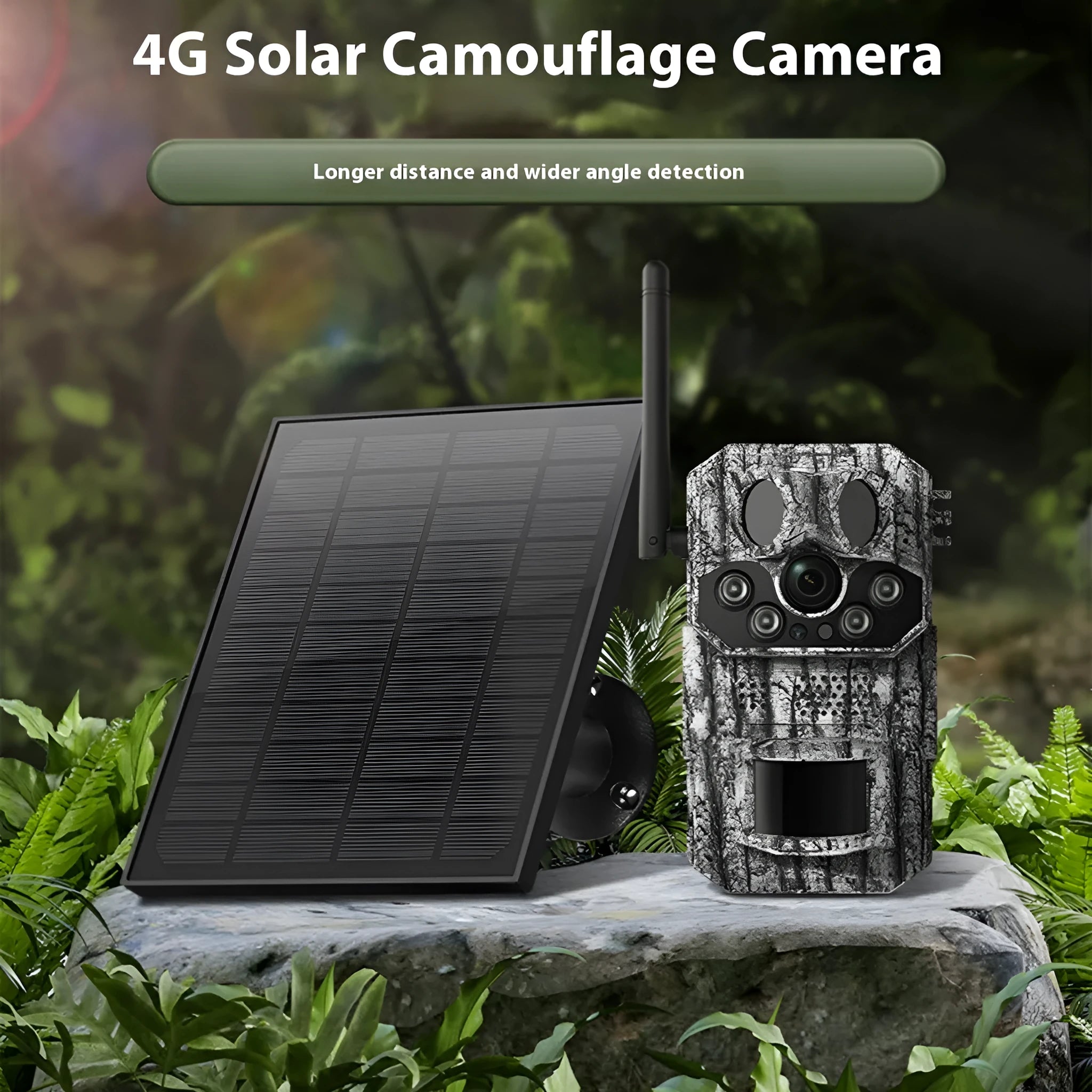 4G solar hunting camera with GPS positioning, 15m infrared night vision, and IP65 waterproof ABS/PC body