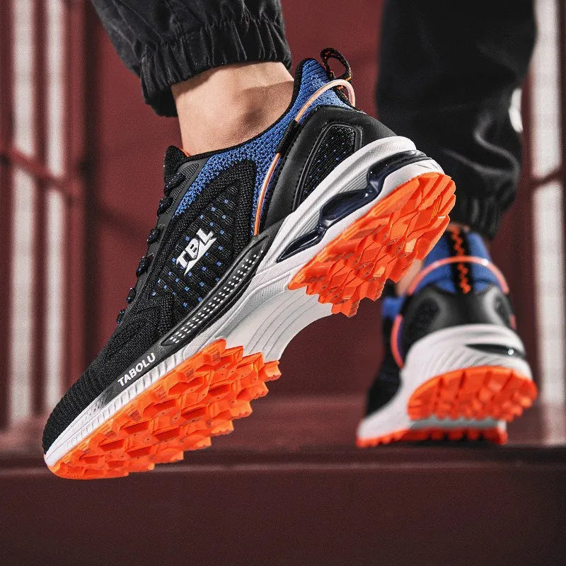 Junior high school running shoes with non-slip rubber sole and mesh upper, side view, in Black Grey colour