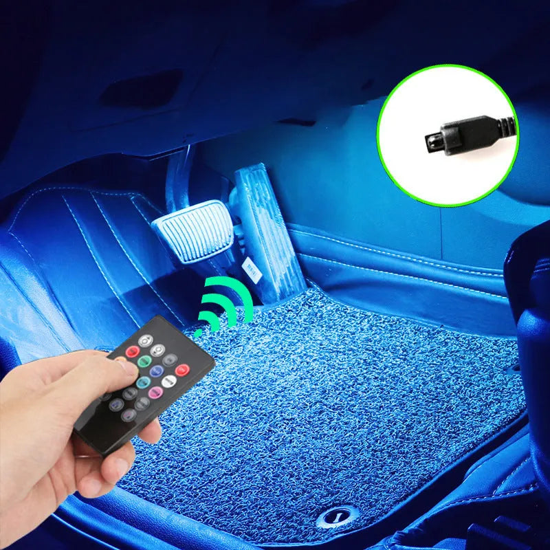 Car interior LED footwell atmosphere lighting kit with voice control and music rhythm mode