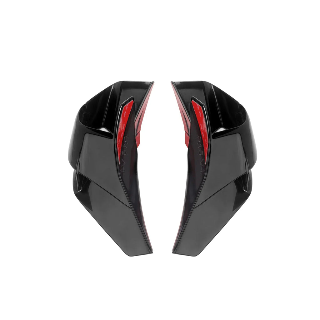 Motorcycle bodywork side wing spoiler in matte black finish on a motorcycle rear fairing