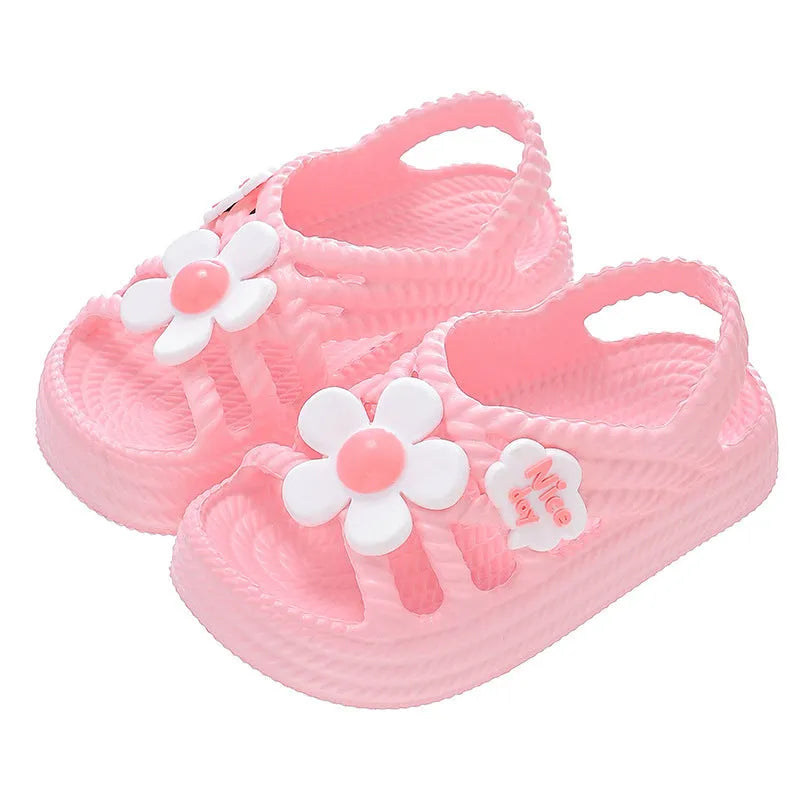 Girls' sandals with flower pattern and EVA non-slip sole in pink colour for ages 4-6