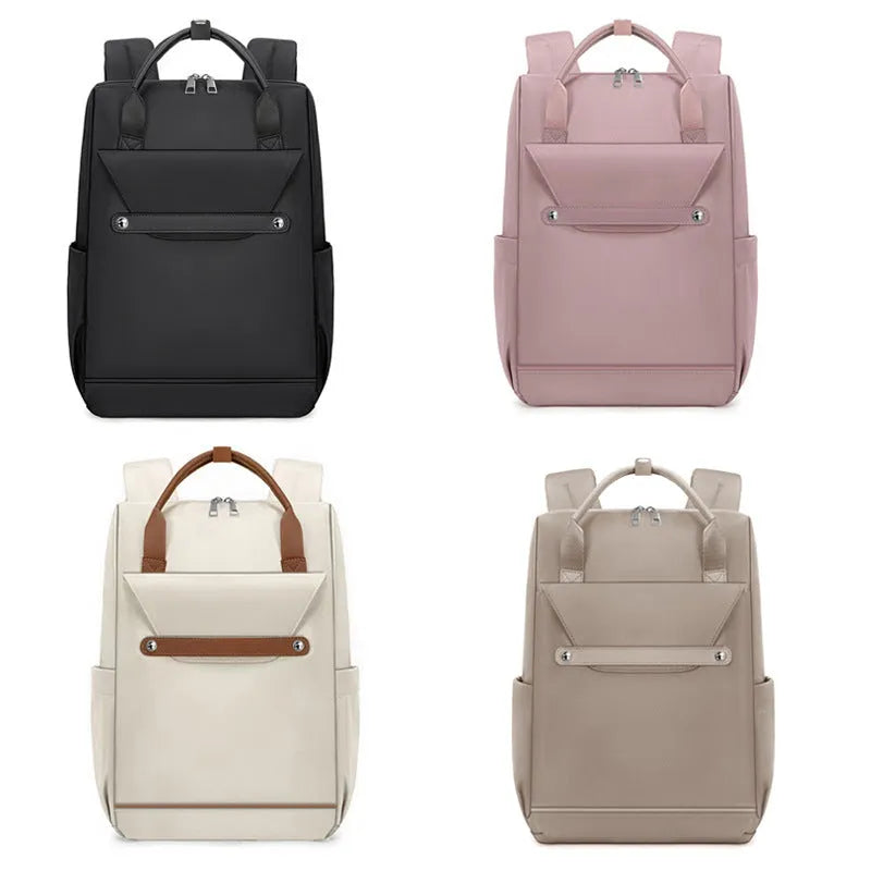 Lightweight nylon large capacity schoolbag in beige with solid colour finish