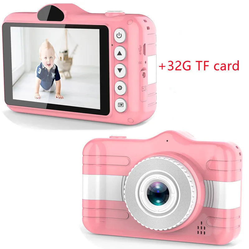 3.5 inch large screen cartoon digital HD camera for kids in pink with anti-fall silicone case