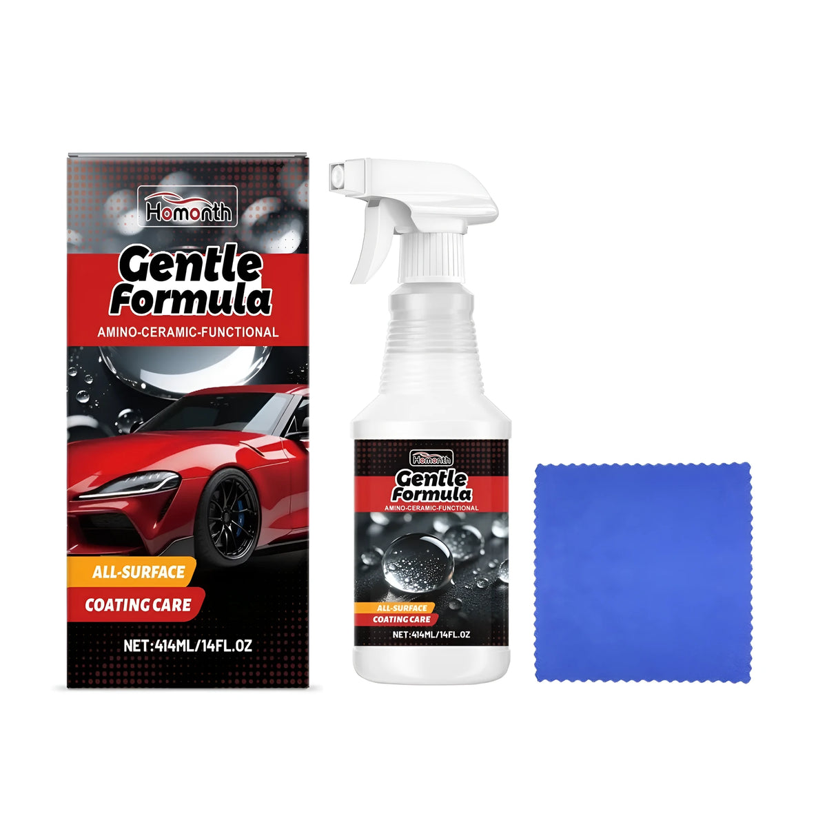 Automotive ceramic coating care kit with one coating care spray and one towel