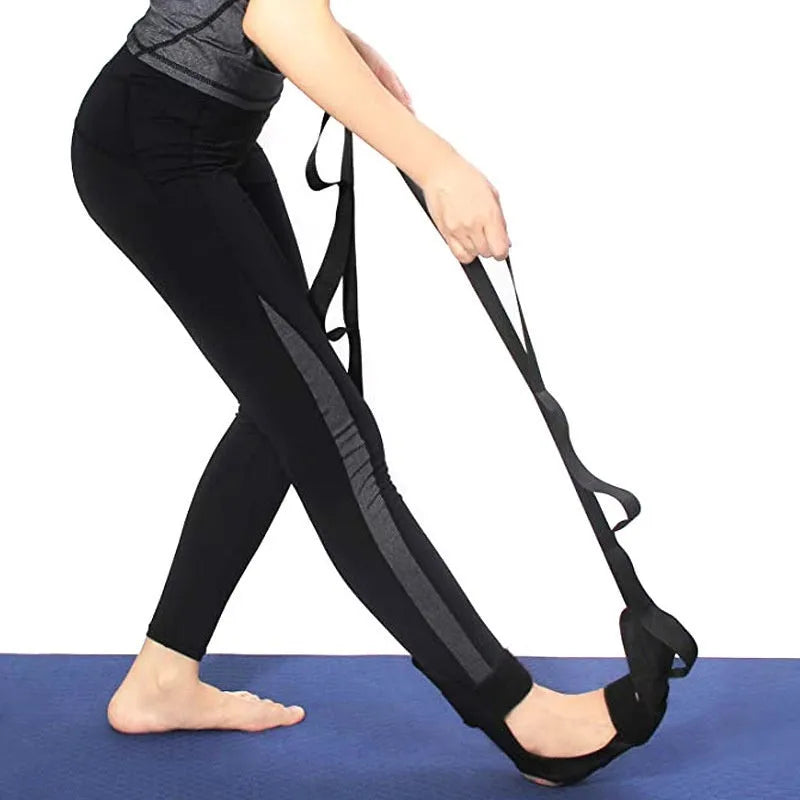 Polyester cotton physiotherapy stretch strap for yoga and rehabilitation in black