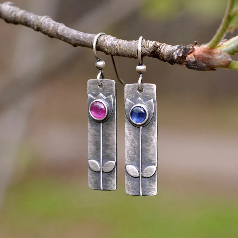 Antique finish red sapphire geometric earrings with ellipse design for women