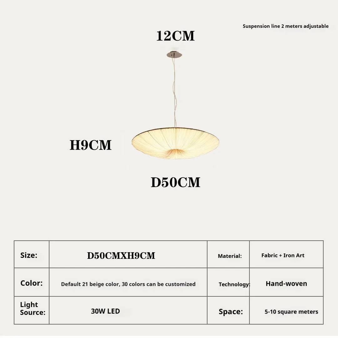 Beige fabric and alloy minimalist Japanese-style ceiling chandelier 50cm or 60cm diameter
