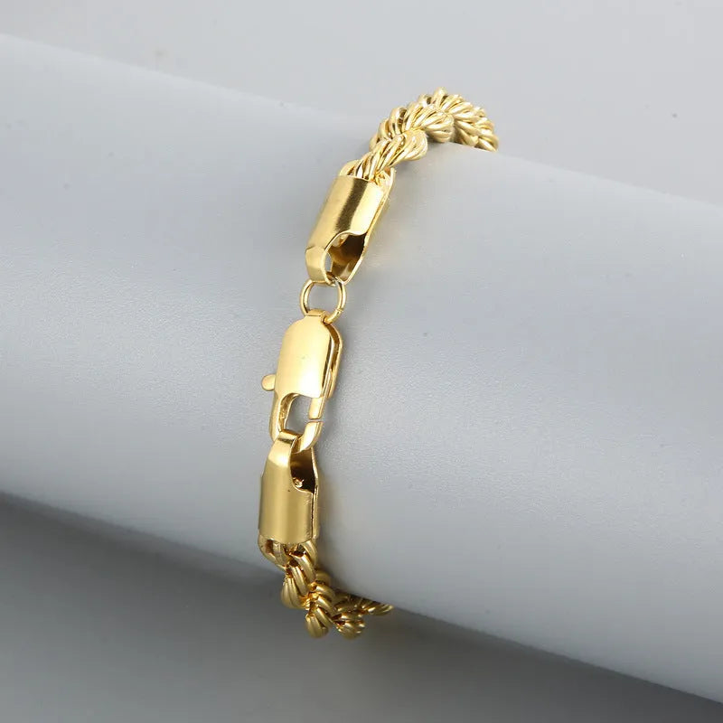 Double colour twist chain bracelet in titanium steel with electroplated finish, available in black, gold, silver