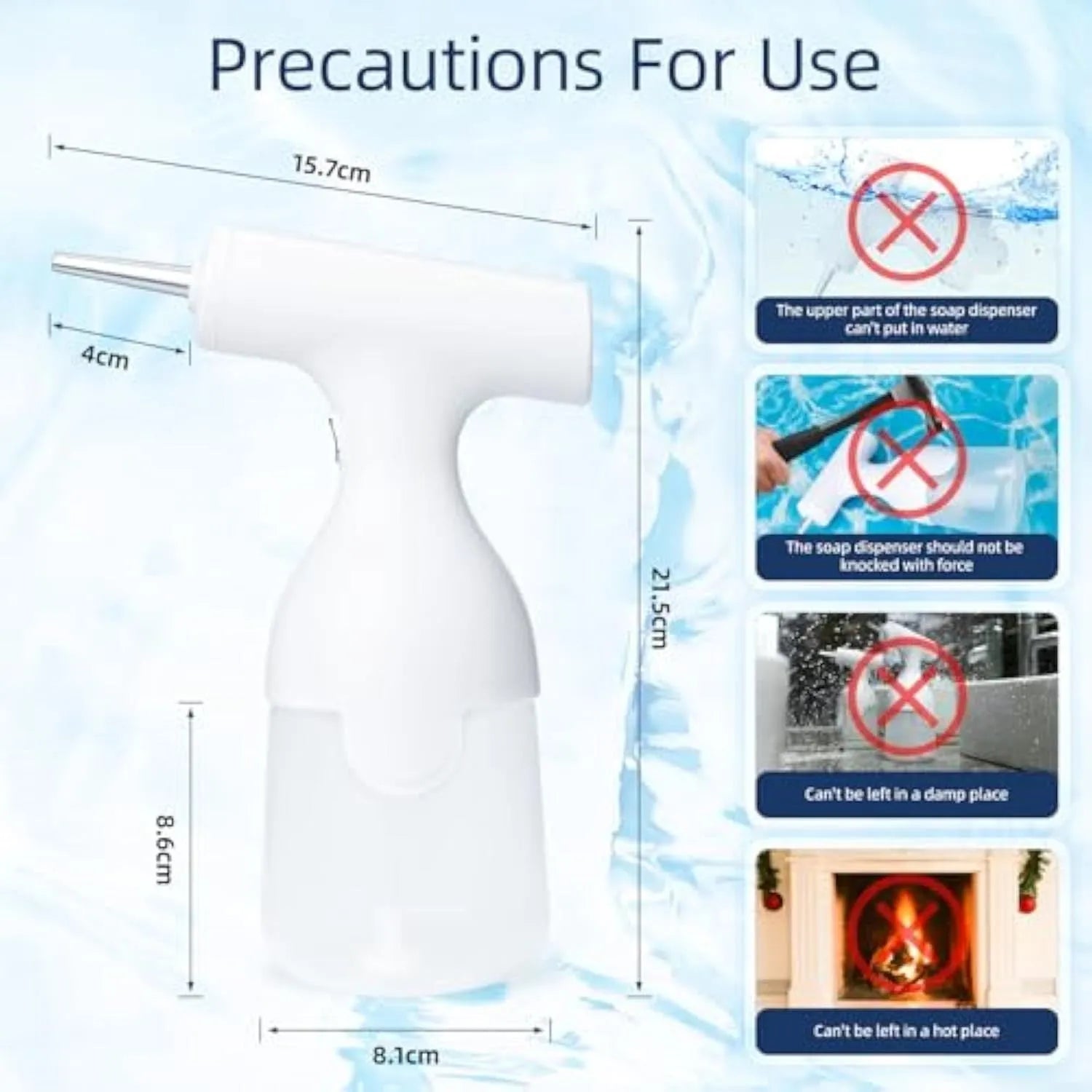 White electric foam soap dispenser with two nozzle attachments and USB charging cable