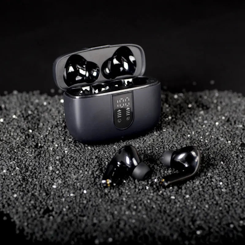 Jerry X08 wireless Bluetooth headset with digital display charging case in black, grey or white colour