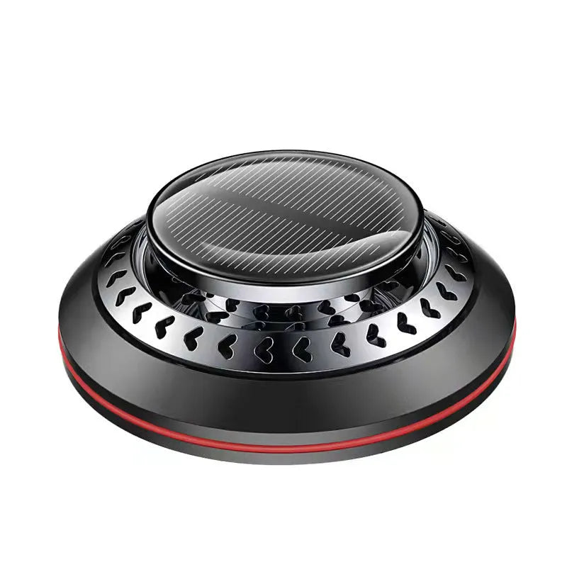 Solar-powered aluminium alloy car air freshener with ventilation fan for odour removal