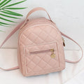 Girls' hard-shell square backpack in PU leather with embroidery, shown in pink colour.