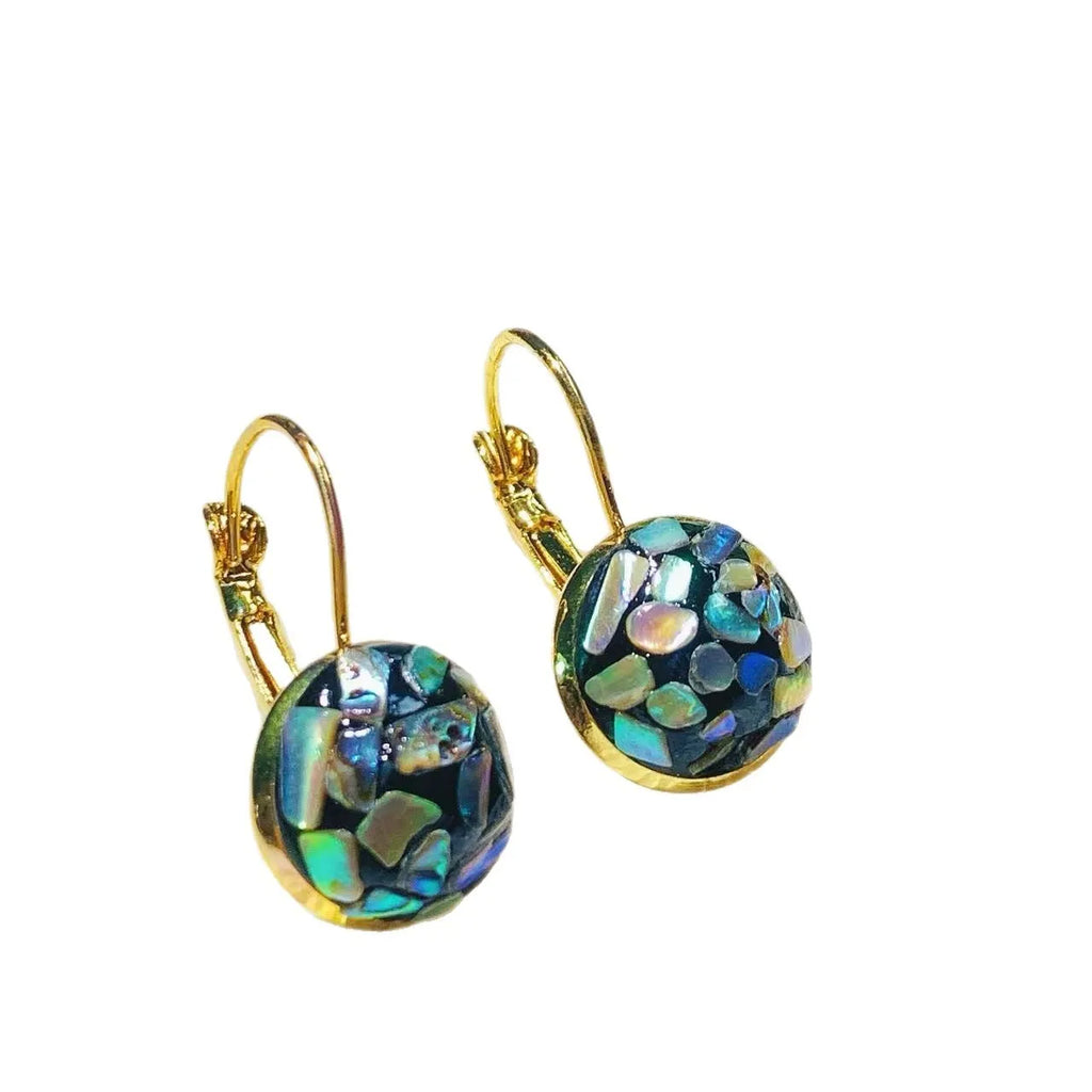 Handmade mother-of-pearl earrings with Chinese character Fu, Chanel style, clip-on design for women