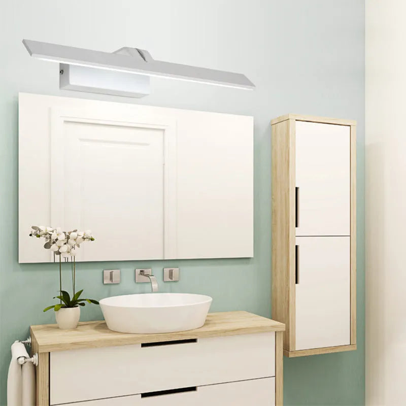 White 520mm long LED bathroom mirror light bar mounted above a mirror, showing three light colour options.