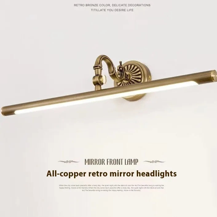 All copper European bathroom mirror front lamp with 12W LED and acrylic anti-fog cover in 750mm size