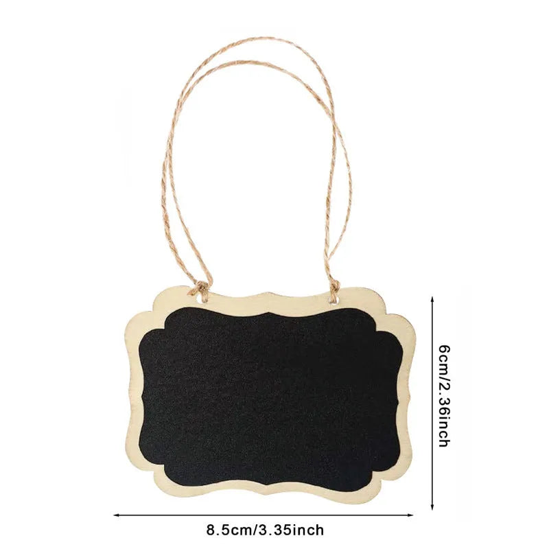 Set of 12 poplar wood double-sided blackboard mini pendants with lanyard, 8.5 by 6 cm, Lace and With Angle colours