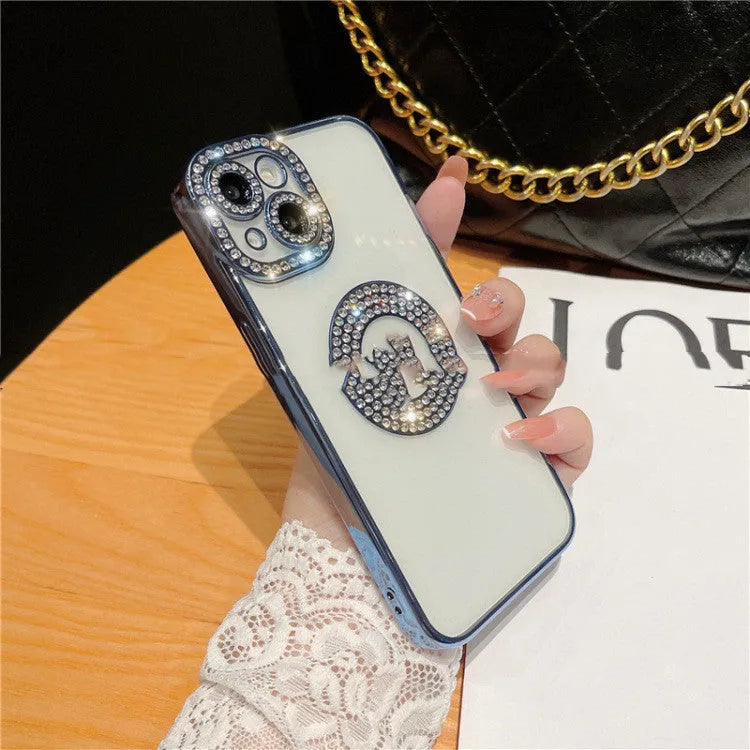 Diamond ring electroplate TPU phone case with rhinestones for iPhone 14 Pro Max in black colour