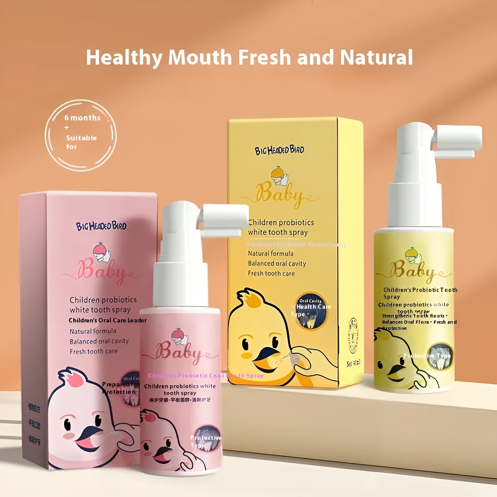 Children's probiotics teeth cleaning spray bottle in strawberry or orange flavour, 40ml size
